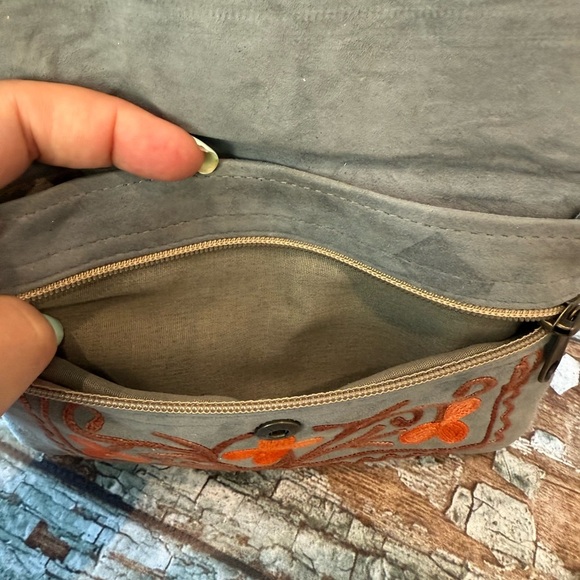 Gray Soft Cloth Wallet Clutch with Orange Floral Embroidery - Picture 5 of 7